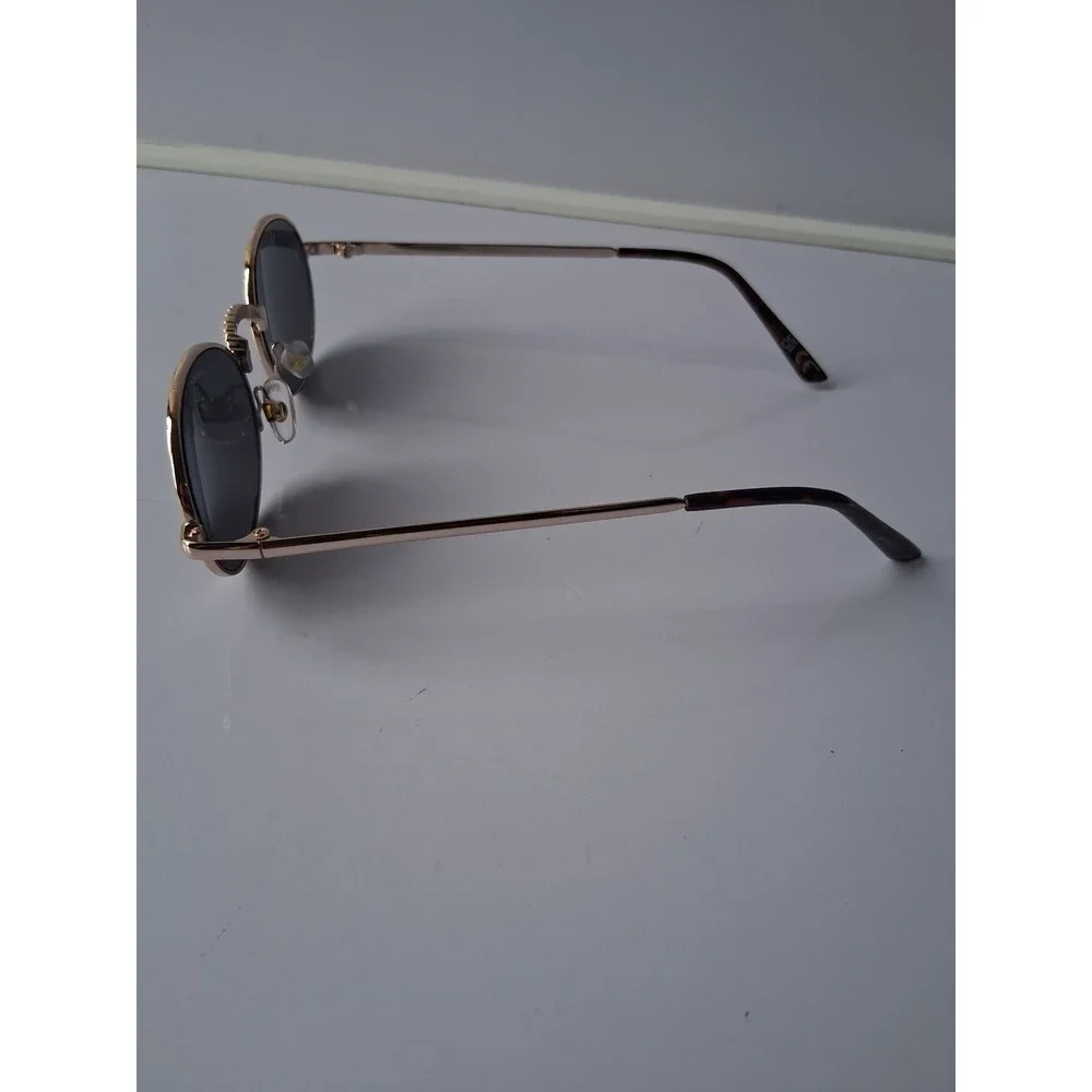 Foster Grant Rose Gold Oval Sunglasses Rhinestone Bridge NS0323 Dark Tint Lenses